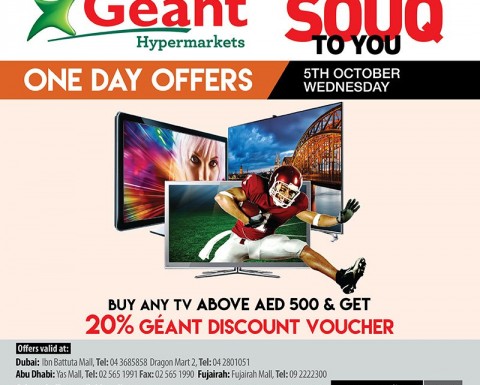 Buy any TV above 500 AED and Get 20% Discount Voucher at Geant Hypermarkets