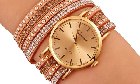 Geneva Faux Suede Wrap-Around Watch