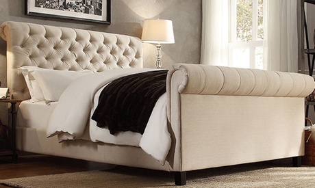 Oxford Rolled Top-Tufted Sleigh Bed