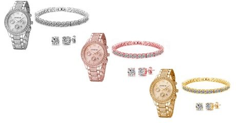 Crystal Watch and Jewellery Set