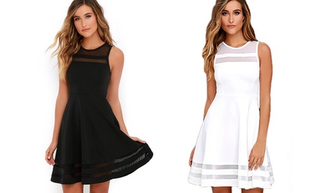 Mesh Panel Skater Dresses