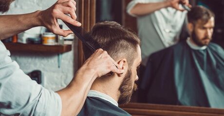 Male visitors can enjoy a style change with a haircut combined with a shave; options to add beard colour or keratin treatment are available for AED20.00 at Discount Sales.